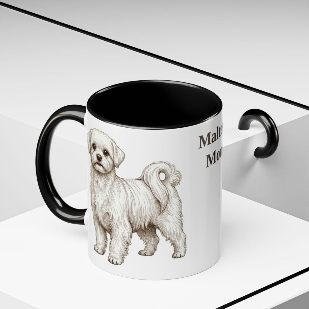 11oz Maltese Dog Mom Mug, Black, lifestyle photo