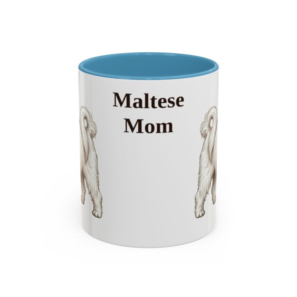11oz Maltese Dog Mom Mug, Light Blue, front view