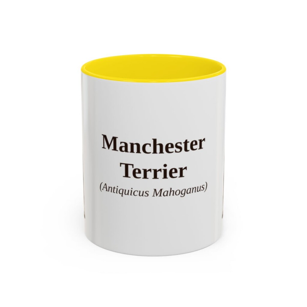 11oz-manchester-terrier-mug-latin-yellow 11oz Manchester Terrier Latin Mug, Yellow, front view