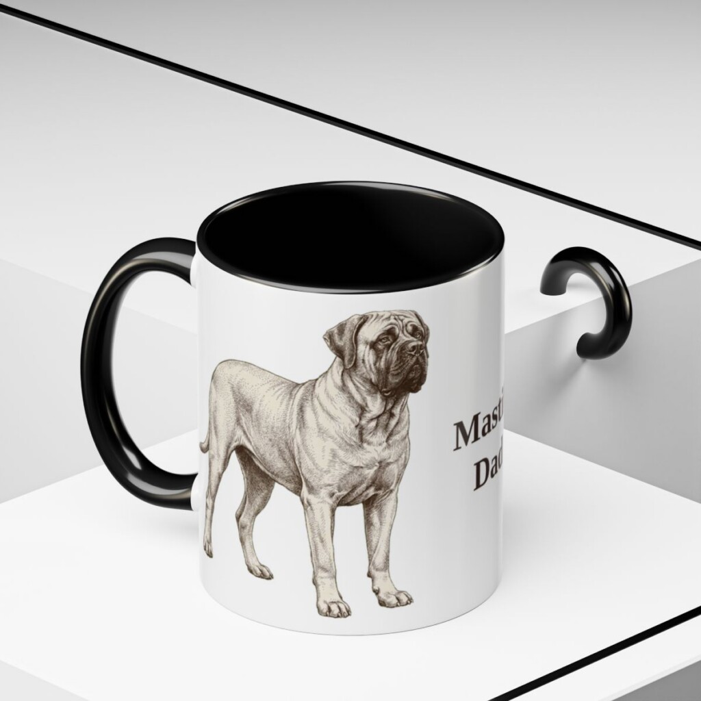 11oz Mastiff Dog Dad Mug, Black, lifestyle photo