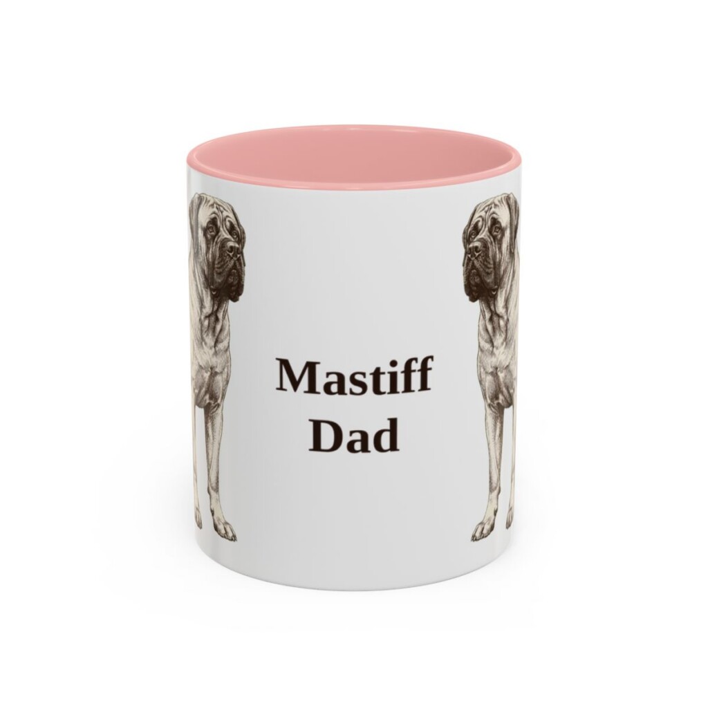 11oz Mastiff Dog Dad Mug, Pink, front view