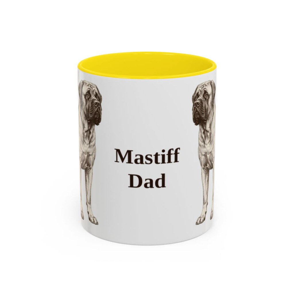 11oz Mastiff Dog Dad Mug, Yellow, front view