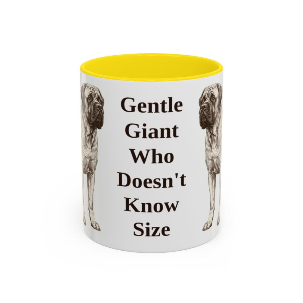11oz Funny Mastiff Mug, Yellow, front view