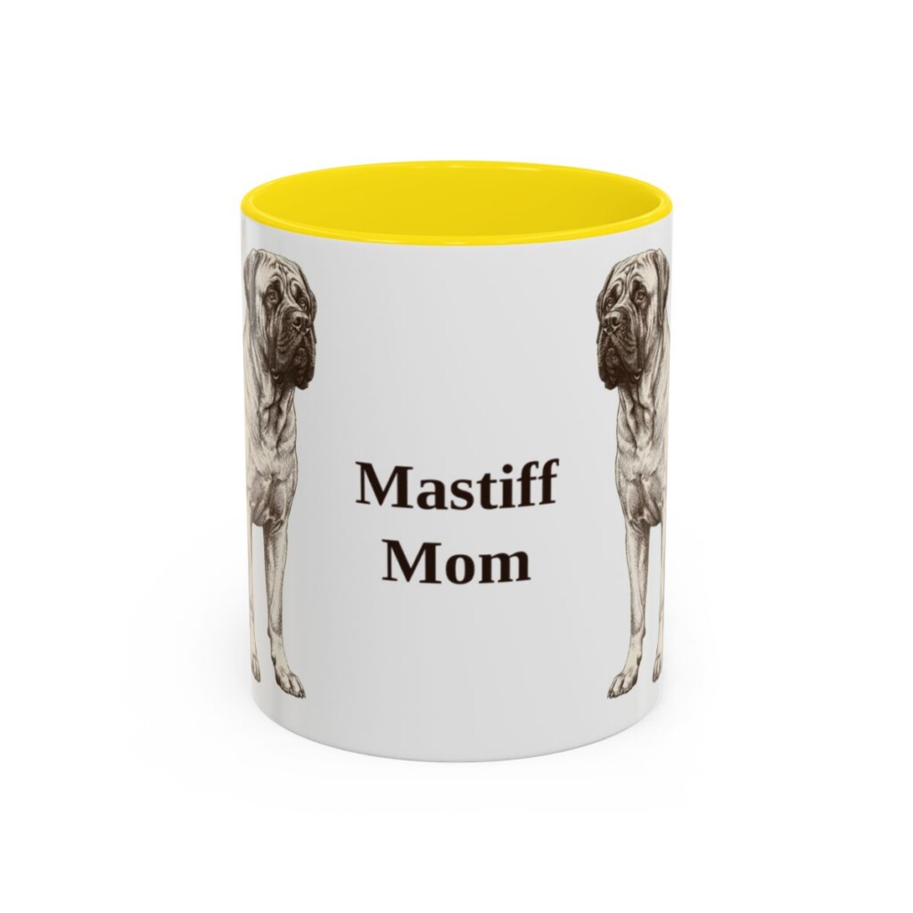 11oz Mastiff Dog Mom Mug, Yellow, front view