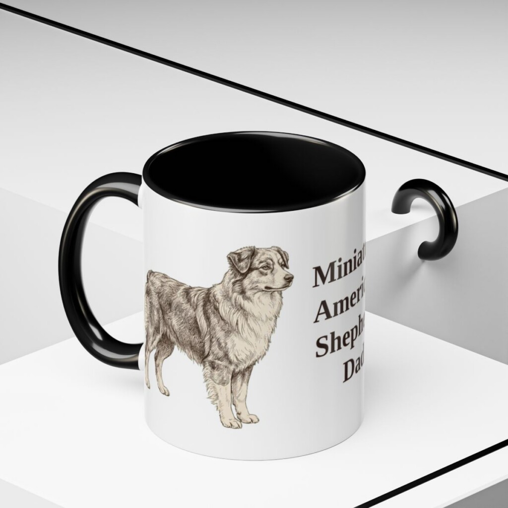 11oz Miniature American Shepherd Dog Dad Mug, Black, lifestyle photo