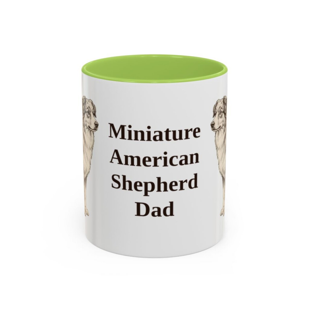 11oz Miniature American Shepherd Dog Dad Mug, Light Green, front view