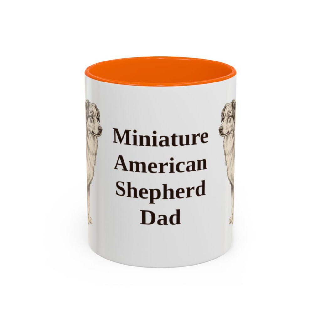11oz Miniature American Shepherd Dog Dad Mug, Orange, front view