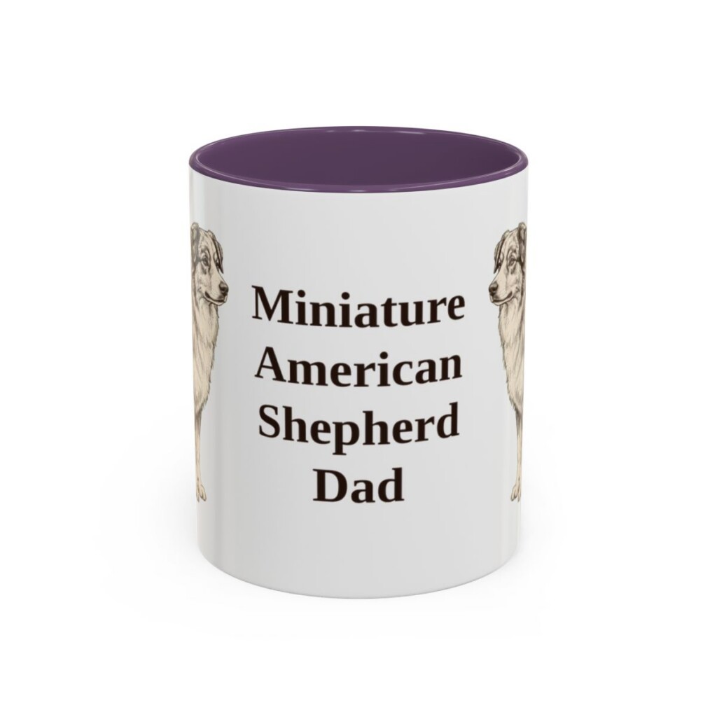 11oz Miniature American Shepherd Dog Dad Mug, Purple, front view