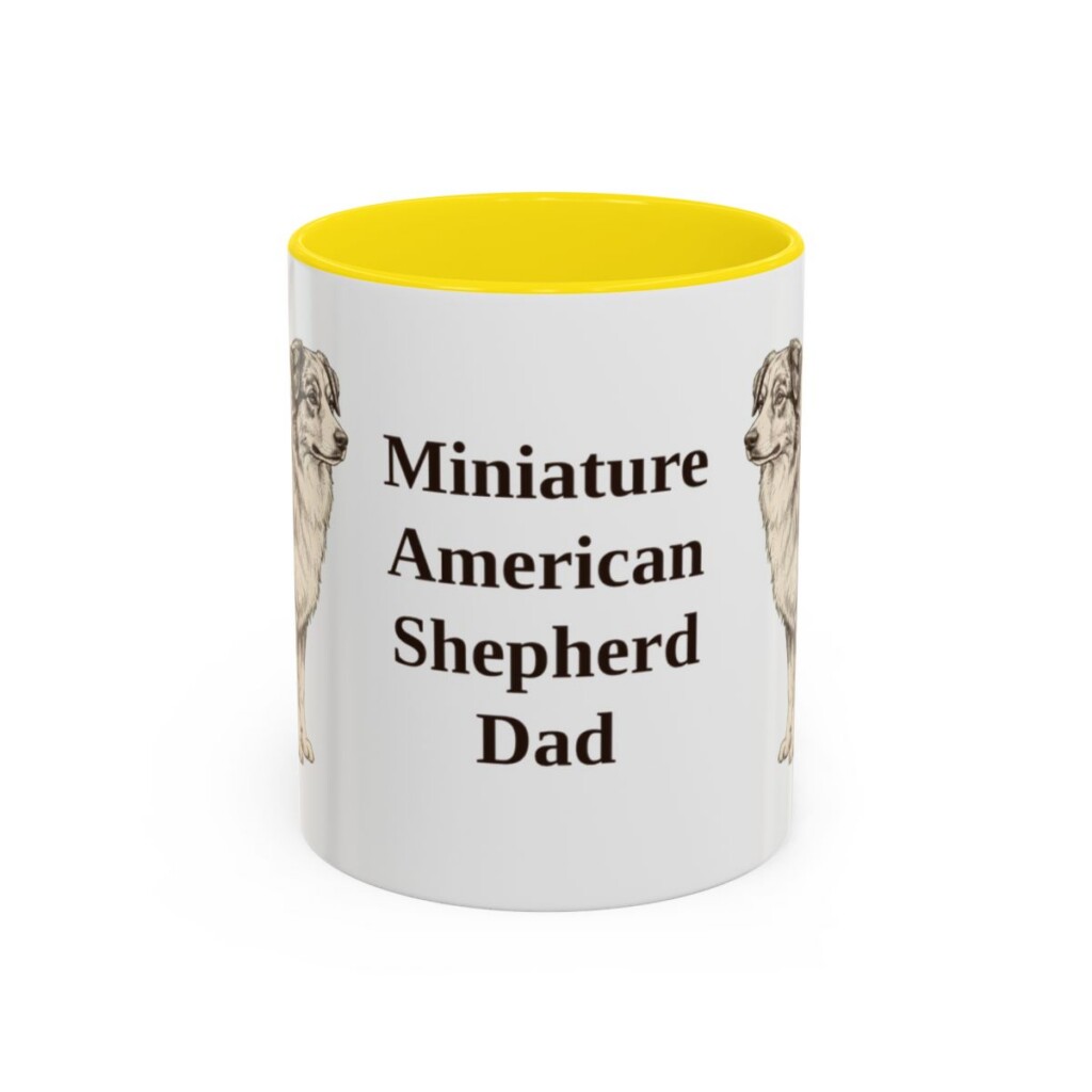 11oz Miniature American Shepherd Dog Dad Mug, Yellow, front view