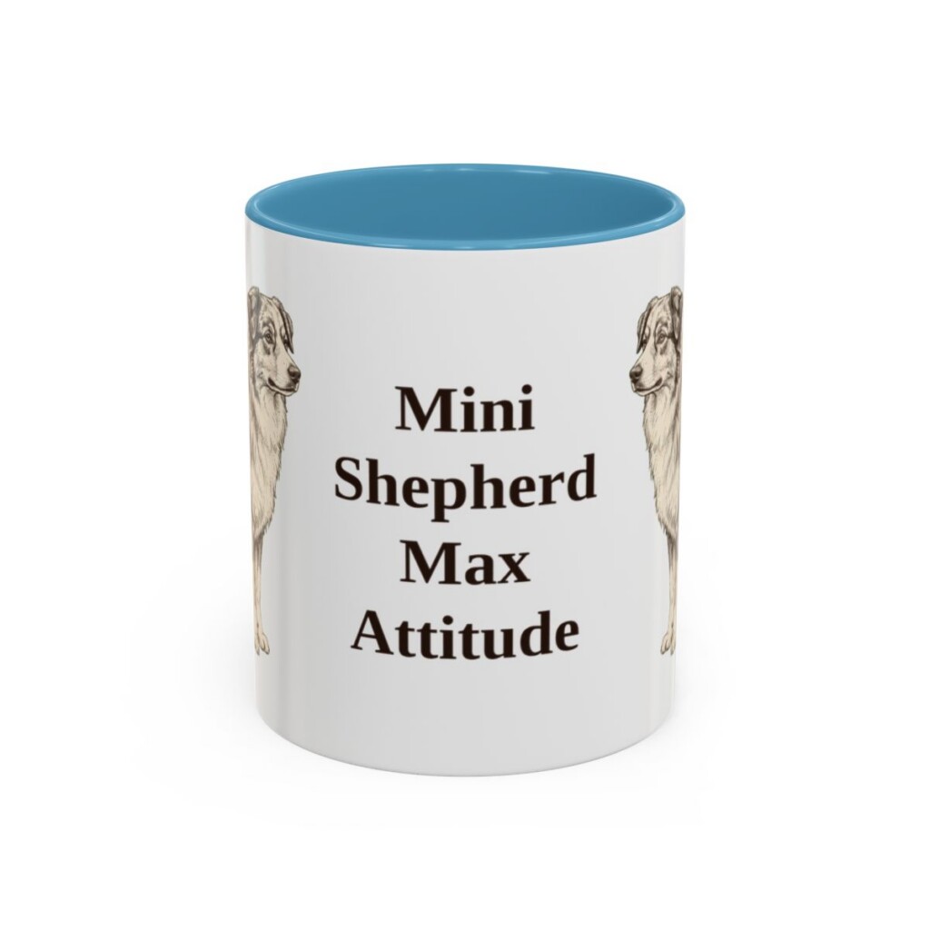 11oz Funny Miniature American Shepherd Mug, Light Blue, front view