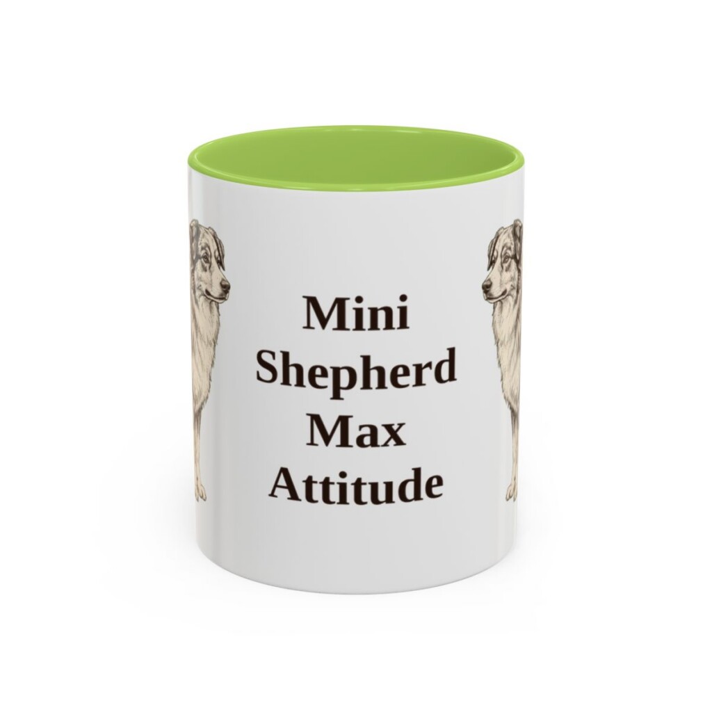 11oz Funny Miniature American Shepherd Mug, Light Green, front view
