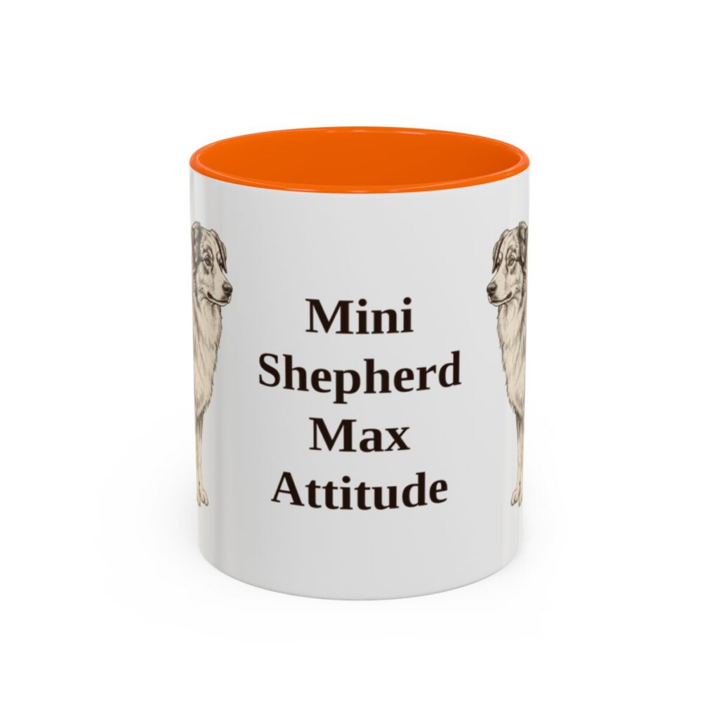 11oz Funny Miniature American Shepherd Mug, Orange, front view