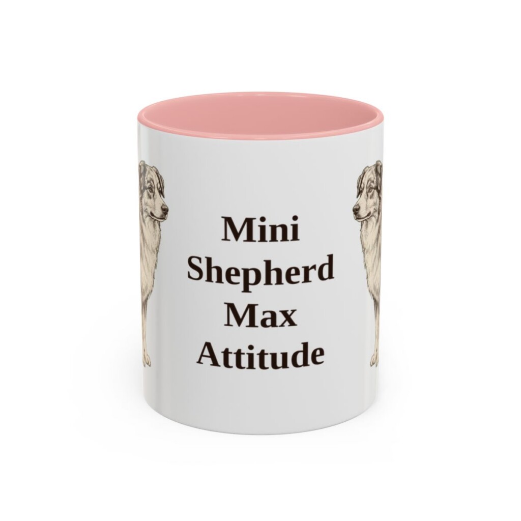 11oz Funny Miniature American Shepherd Mug, Pink, front view