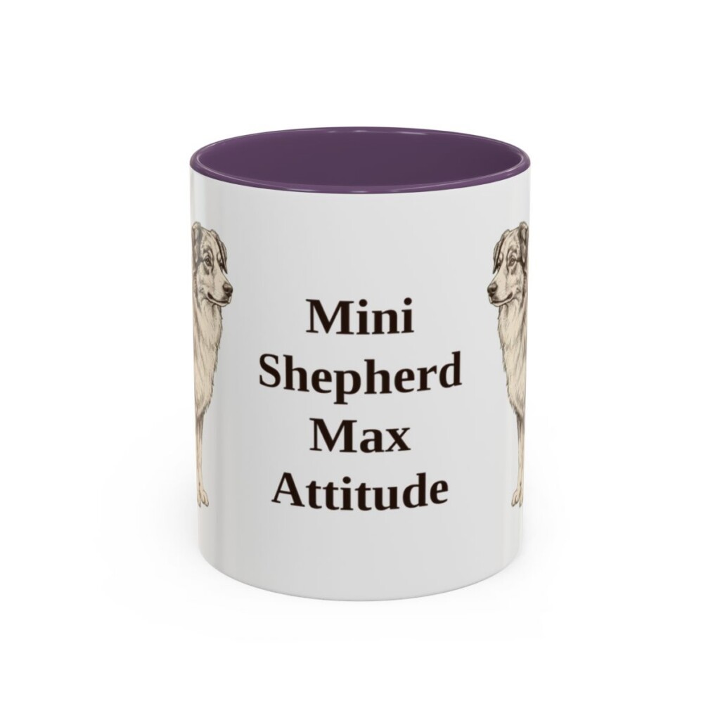 11oz Funny Miniature American Shepherd Mug, Purple, front view