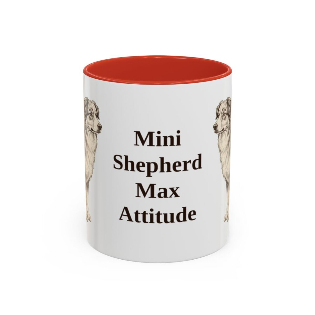 11oz Funny Miniature American Shepherd Mug, Red, front view