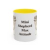 11oz Funny Miniature American Shepherd Mug, Yellow, front view