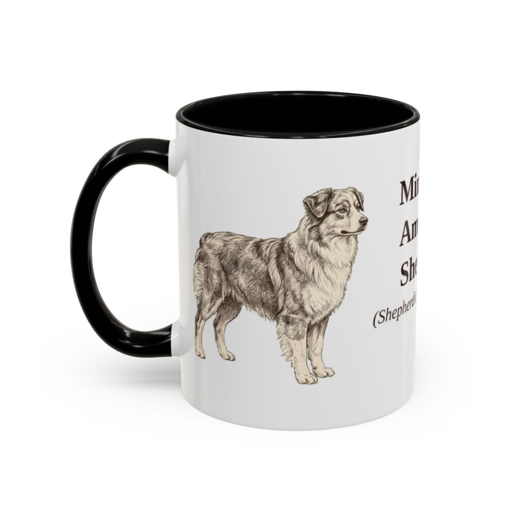 11oz Miniature American Shepherd Latin Mug, Black, left side view