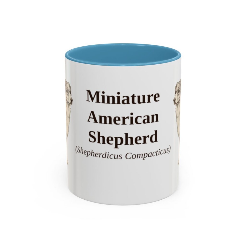 11oz Miniature American Shepherd Latin Mug, Light Blue, front view