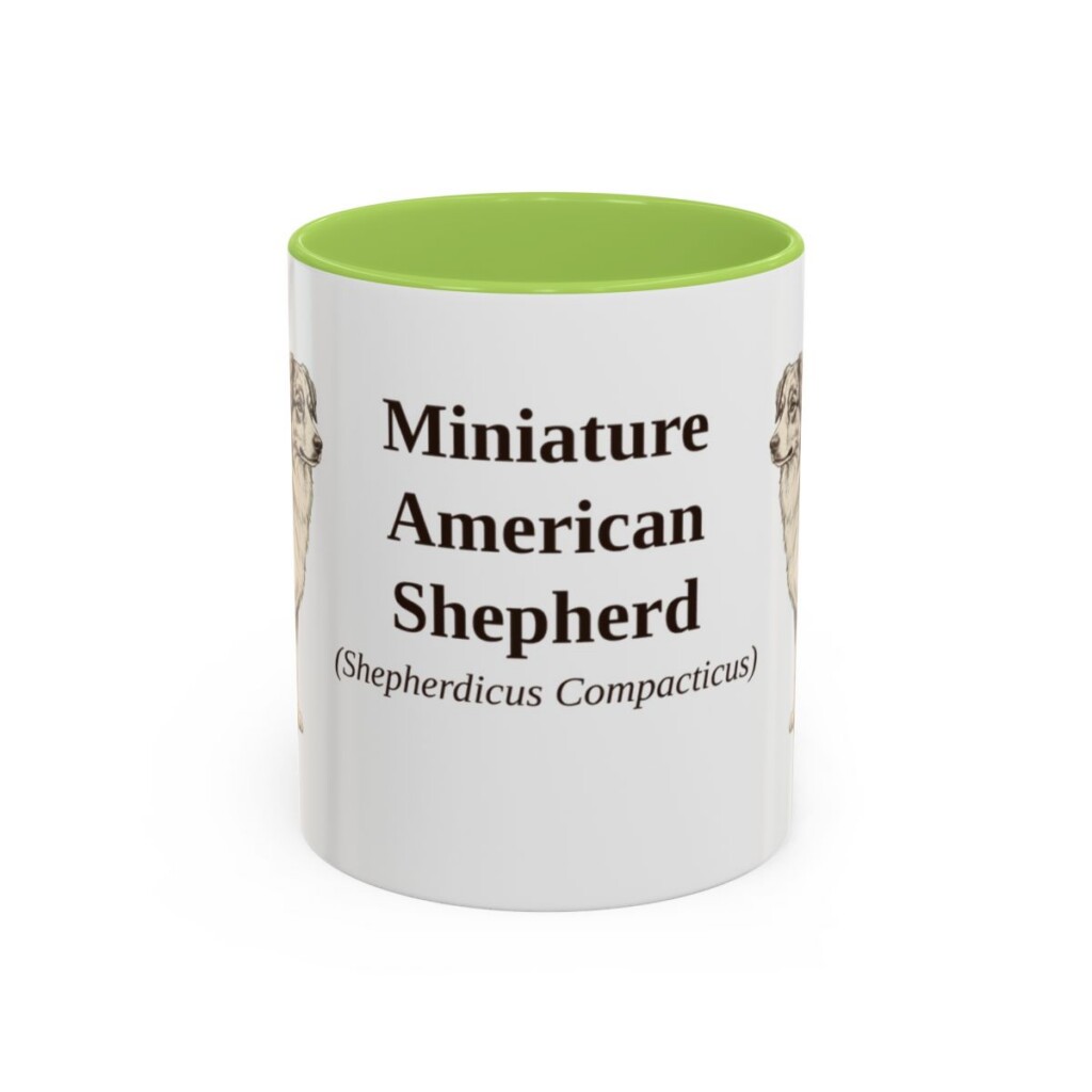 11oz Miniature American Shepherd Latin Mug, Light Green, front view