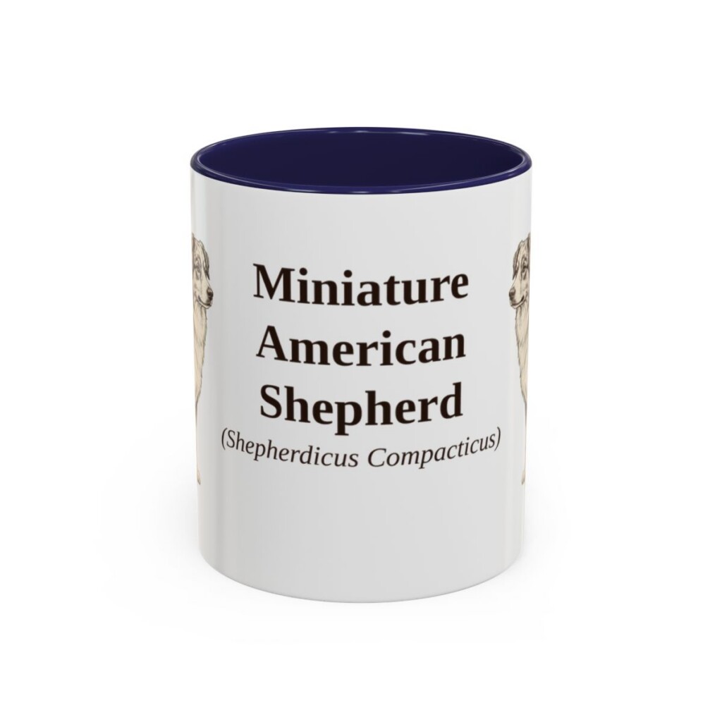 11oz Miniature American Shepherd Latin Mug, Navy, front view