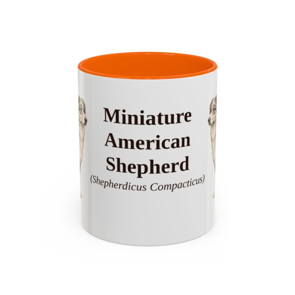 11oz Miniature American Shepherd Latin Mug, Orange, front view