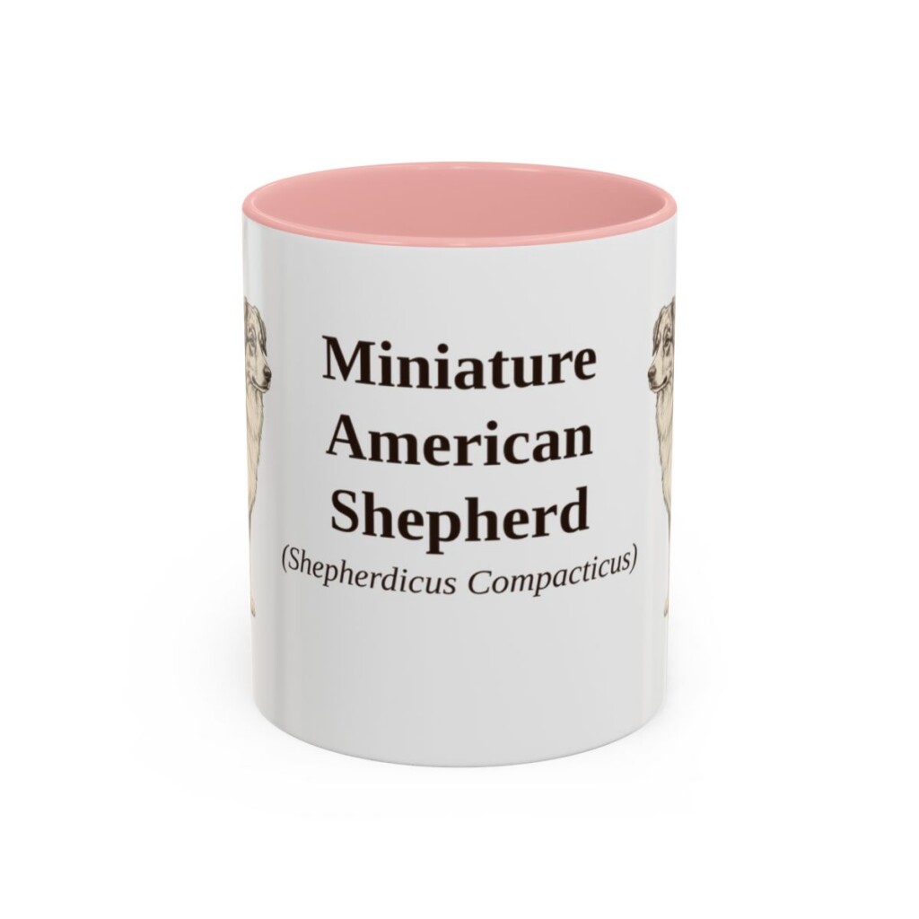 11oz Miniature American Shepherd Latin Mug, Pink, front view