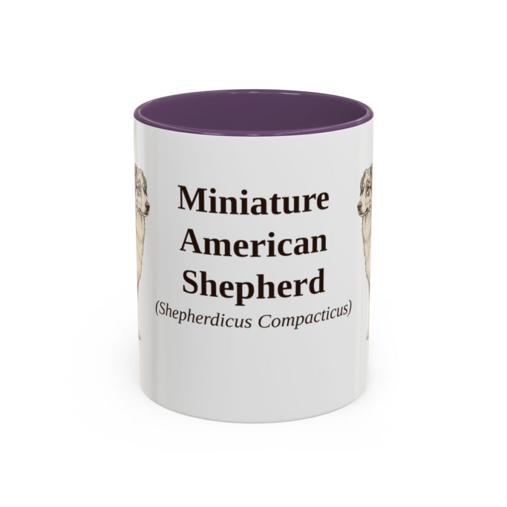 11oz Miniature American Shepherd Latin Mug, Purple, front view