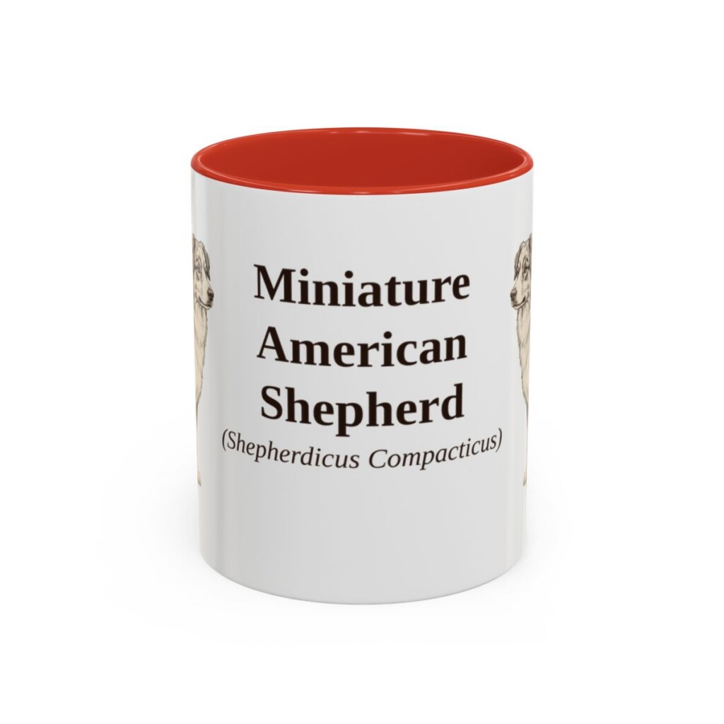 11oz Miniature American Shepherd Latin Mug, Red, front view