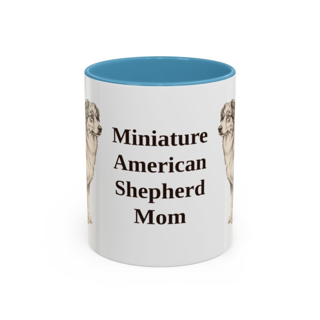 11oz Miniature American Shepherd Dog Mom Mug, Light Blue, front view