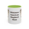 11oz Miniature American Shepherd Dog Mom Mug, Light Green, front view
