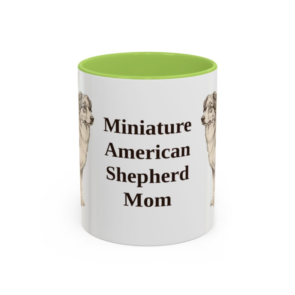 11oz Miniature American Shepherd Dog Mom Mug, Light Green, front view