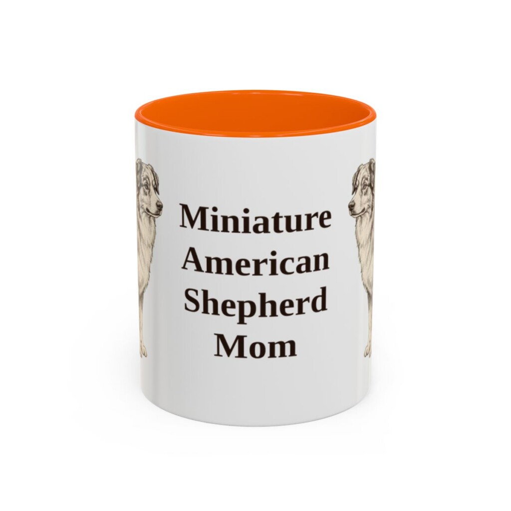 11oz Miniature American Shepherd Dog Mom Mug, Orange, front view