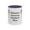 11oz Miniature American Shepherd Dog Mom Mug, Purple, front view