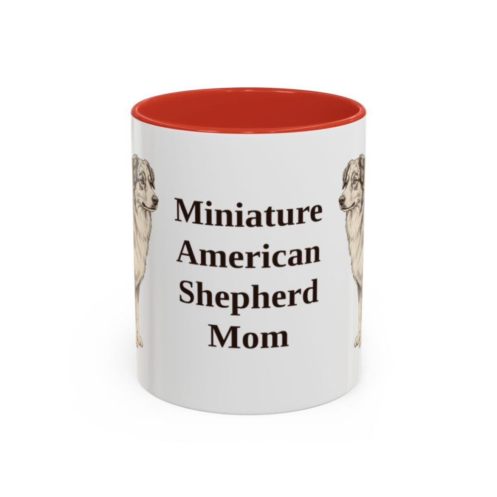 11oz Miniature American Shepherd Dog Mom Mug, Red, front view
