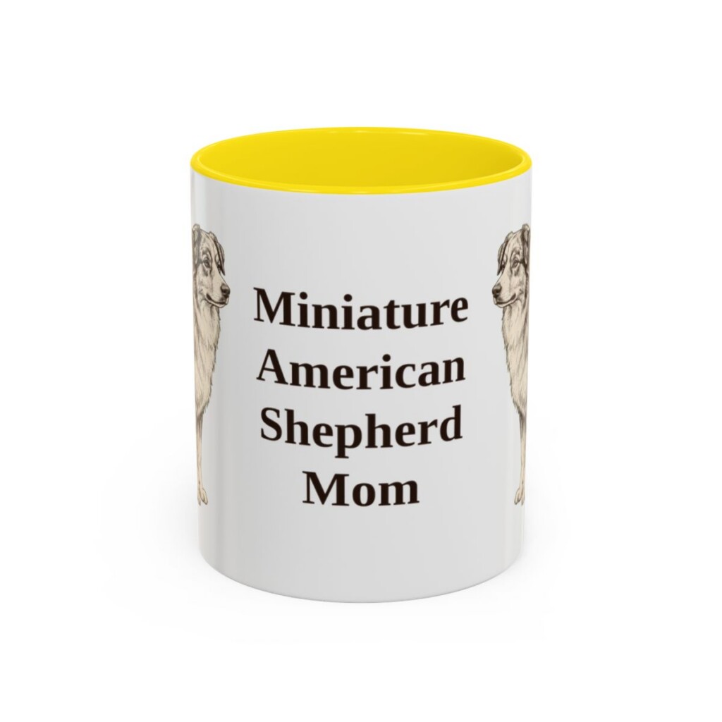 11oz Miniature American Shepherd Dog Mom Mug, Yellow, front view