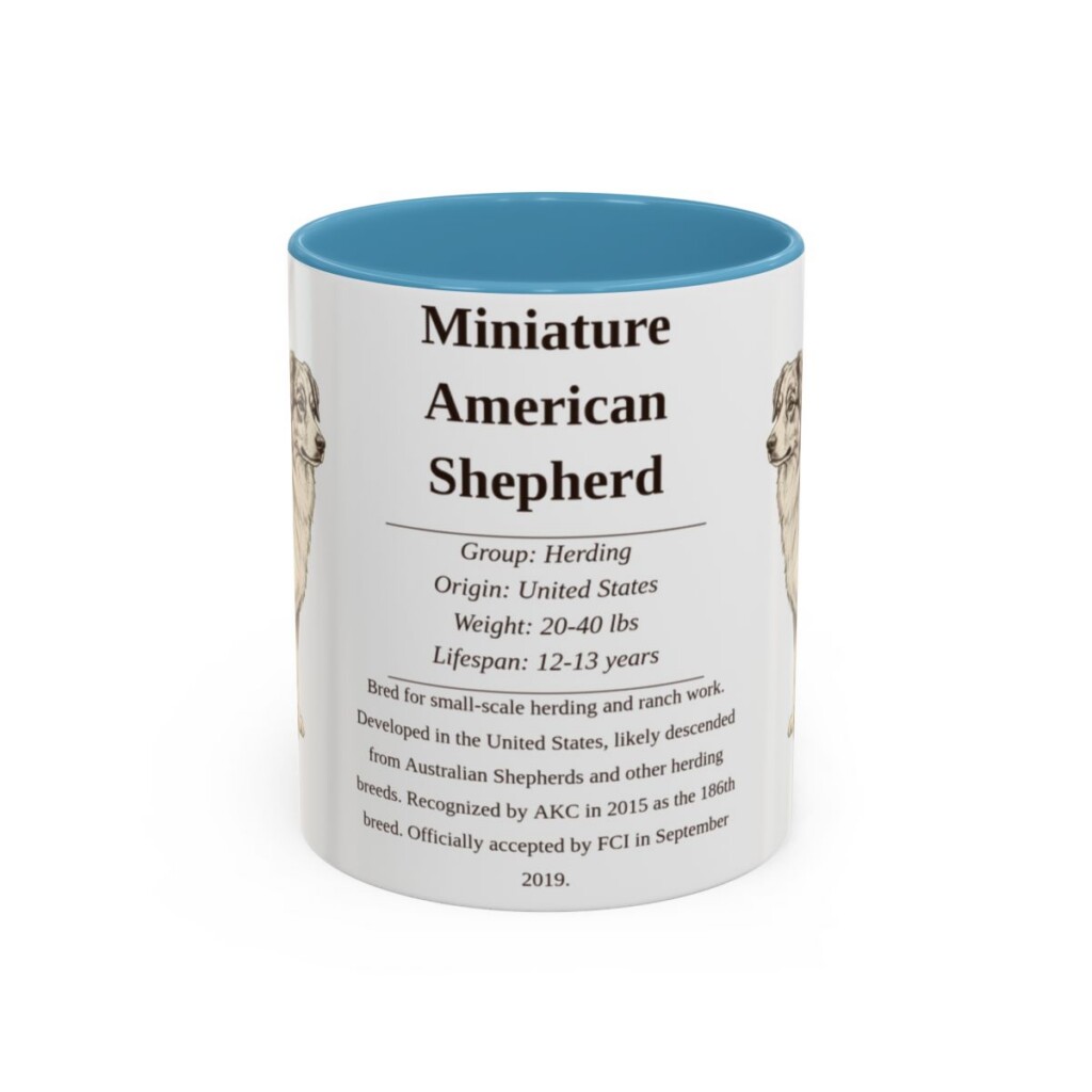 11oz Miniature American Shepherd Mug, Light Blue, front view