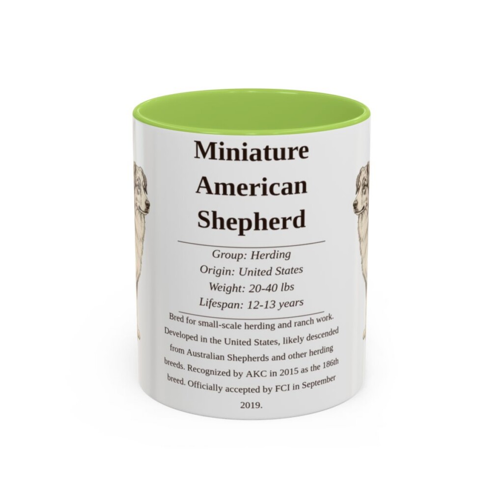 11oz Miniature American Shepherd Mug, Light Green, front view