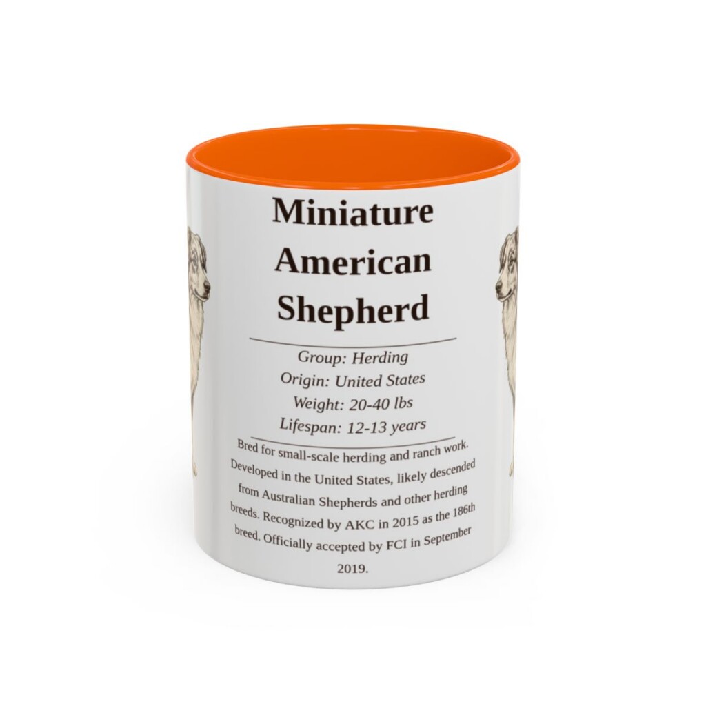 11oz Miniature American Shepherd Mug, Orange, front view