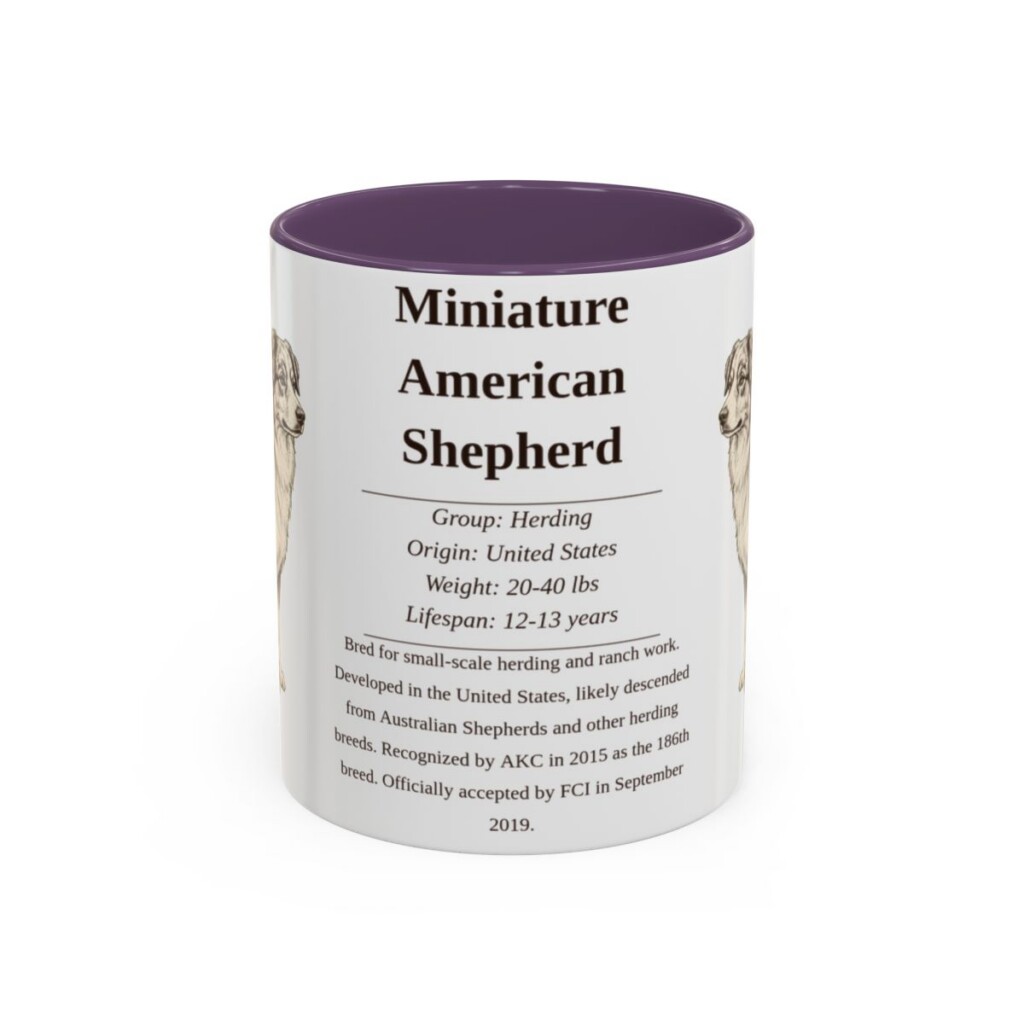 11oz Miniature American Shepherd Mug, Purple, front view