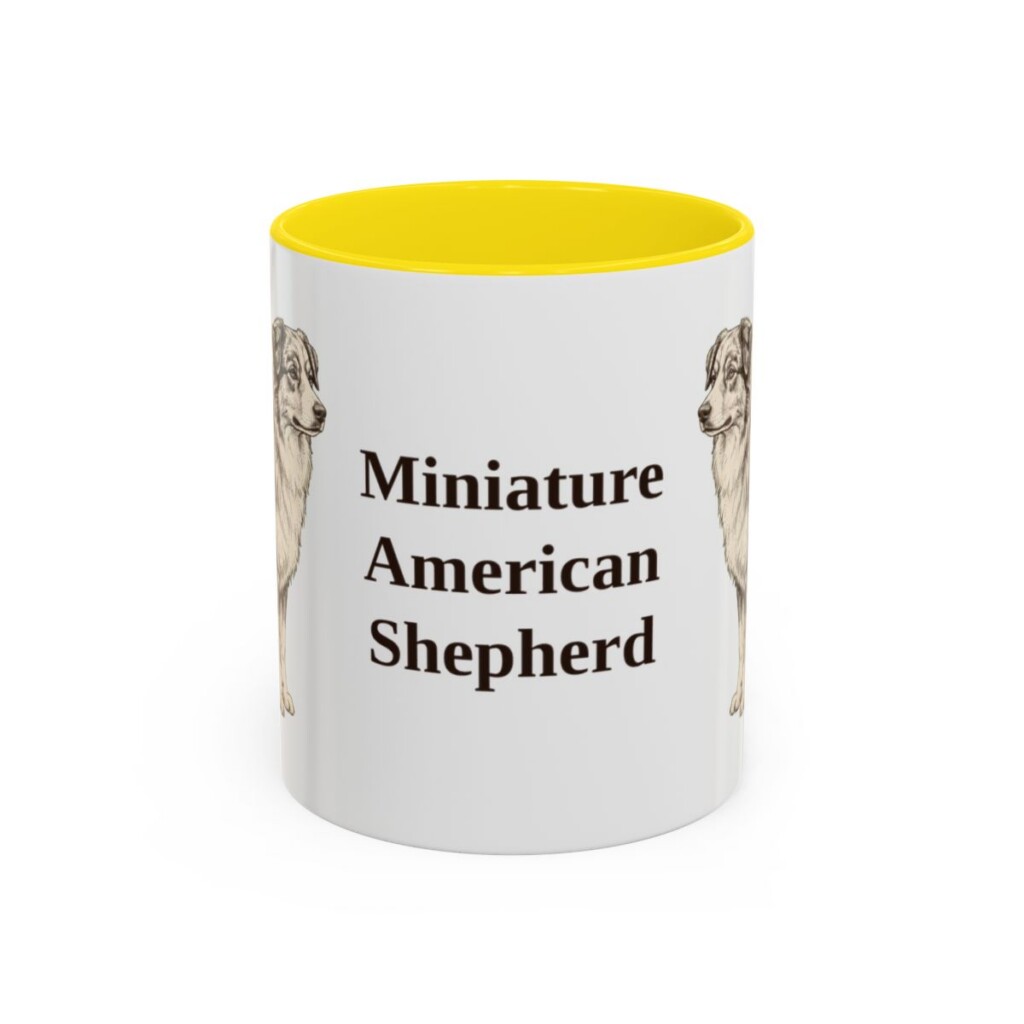 11oz Miniature American Shepherd Mug, Yellow, front view