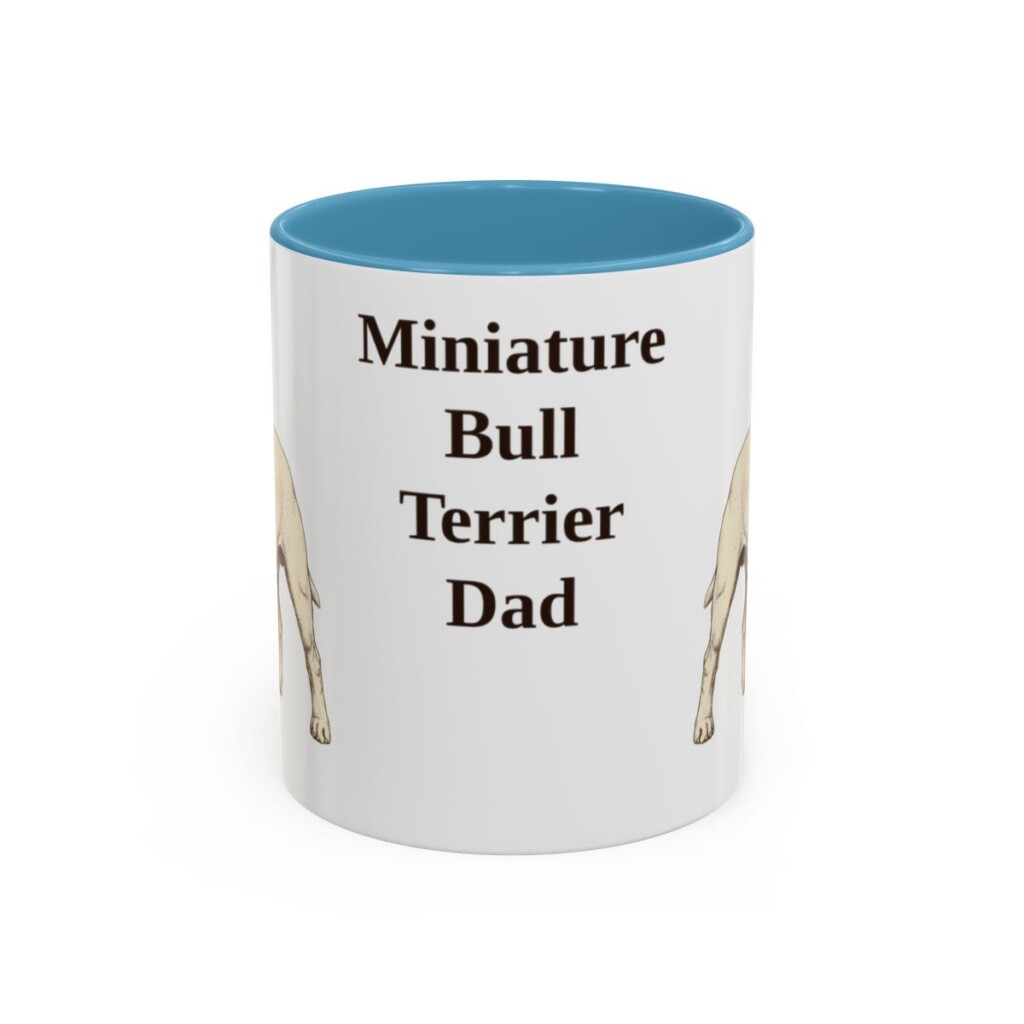11oz Miniature Bull Terrier Dog Dad Mug, Light Blue, front view