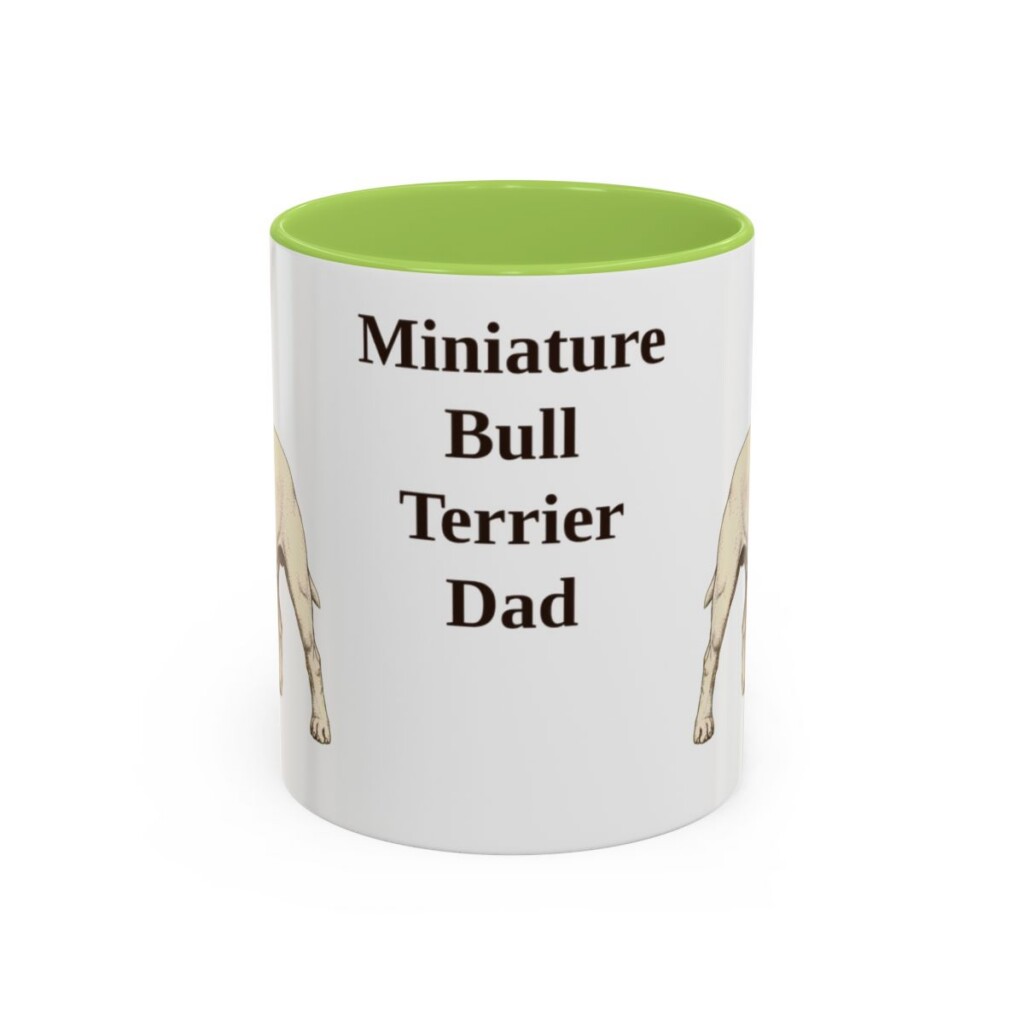 11oz Miniature Bull Terrier Dog Dad Mug, Light Green, front view