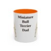 11oz Miniature Bull Terrier Dog Dad Mug, Orange, front view