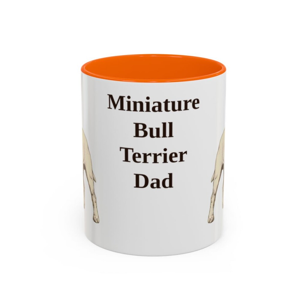11oz Miniature Bull Terrier Dog Dad Mug, Orange, front view
