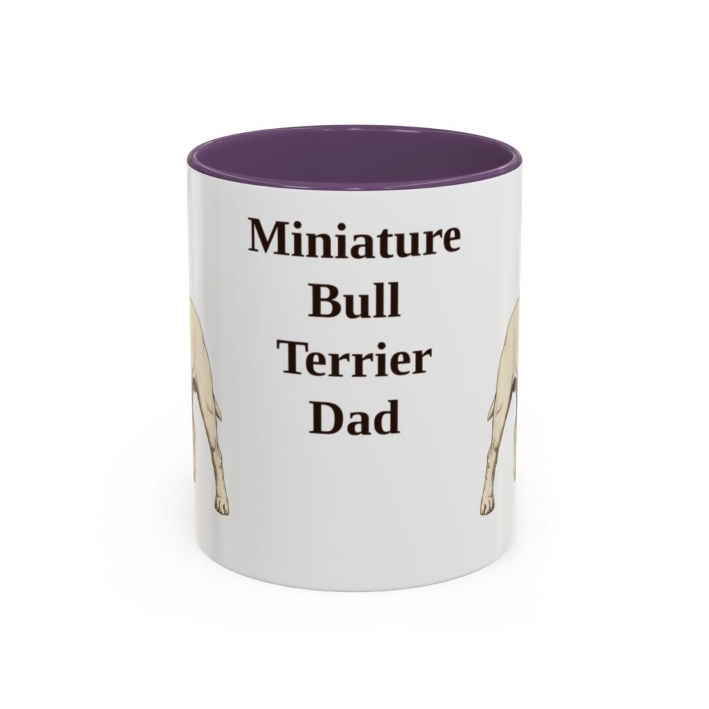 11oz Miniature Bull Terrier Dog Dad Mug, Purple, front view