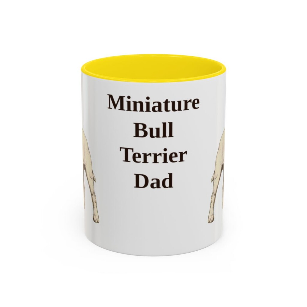 11oz Miniature Bull Terrier Dog Dad Mug, Yellow, front view