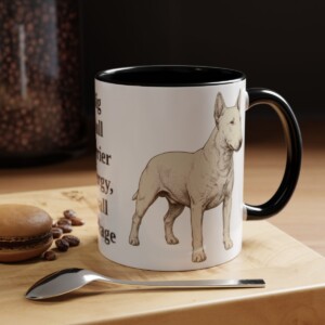 11oz Funny Miniature Bull Terrier Mug, Black, lifestyle photo