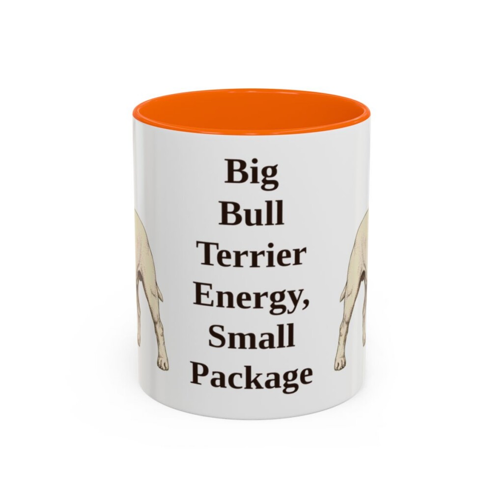 11oz Funny Miniature Bull Terrier Mug, Orange, front view