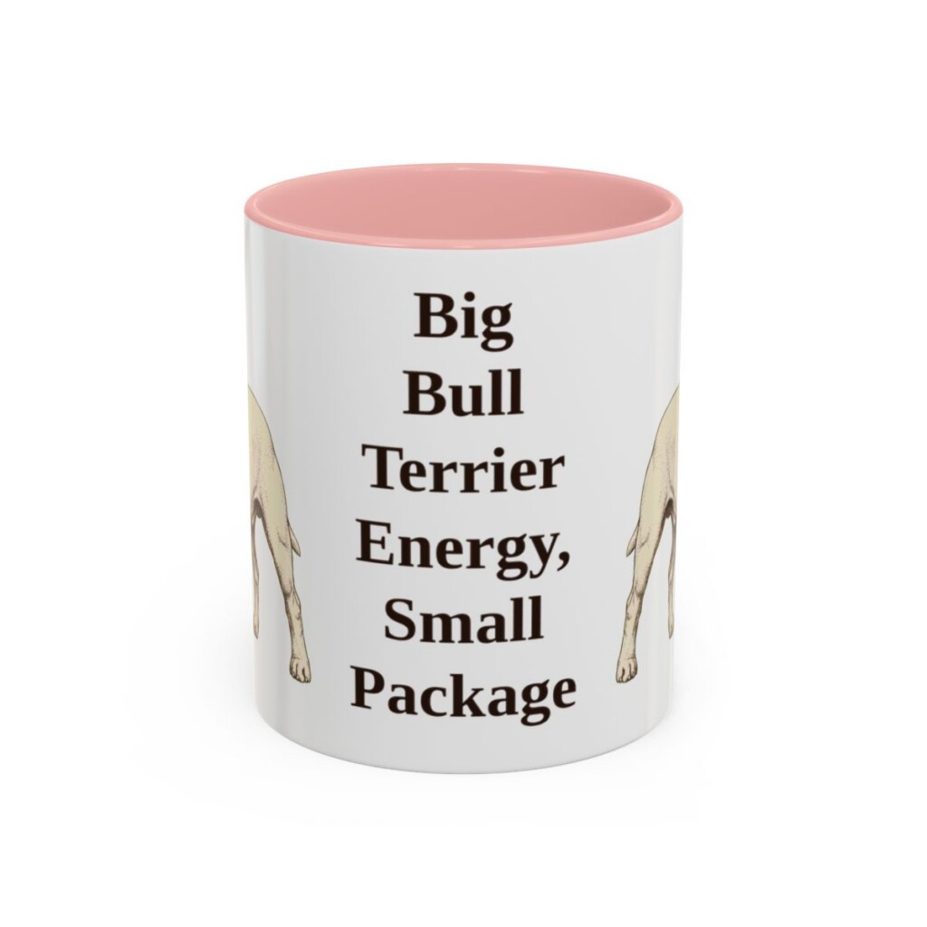 11oz Funny Miniature Bull Terrier Mug, Pink, front view