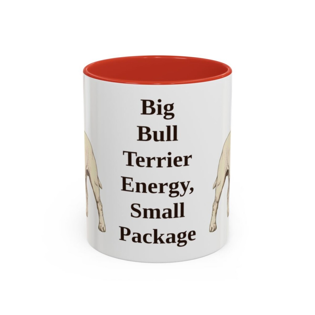 11oz Funny Miniature Bull Terrier Mug, Red, front view
